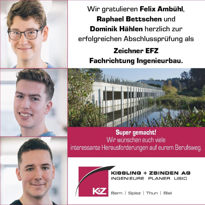 Erfolgreicher Lehrabschluss, QV 2019, Zeichnerin / Zeichner EFZ Fachrichtung Ingenierubau