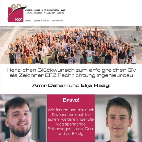 Erfolgreicher Lehrabschluss, QV 2022, Zeichnerin / Zeichner EFZ Fachrichtung Ingenieurbau, Ausbildung bei der Kissling + Zbinden AG